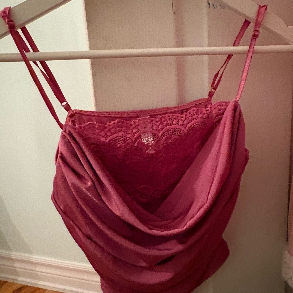 Elegant Lace Trim Pink Tank Top